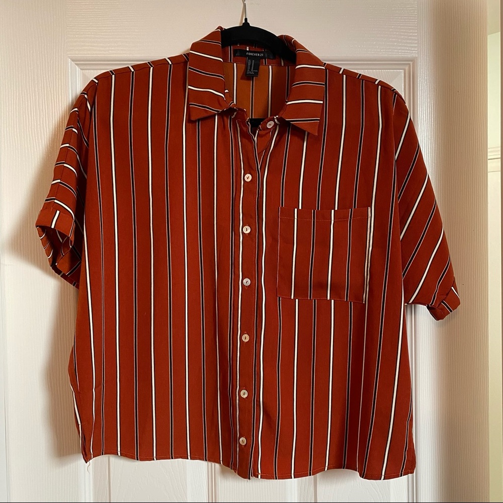 Forever 21 Cropped Striped Button Down Shirt